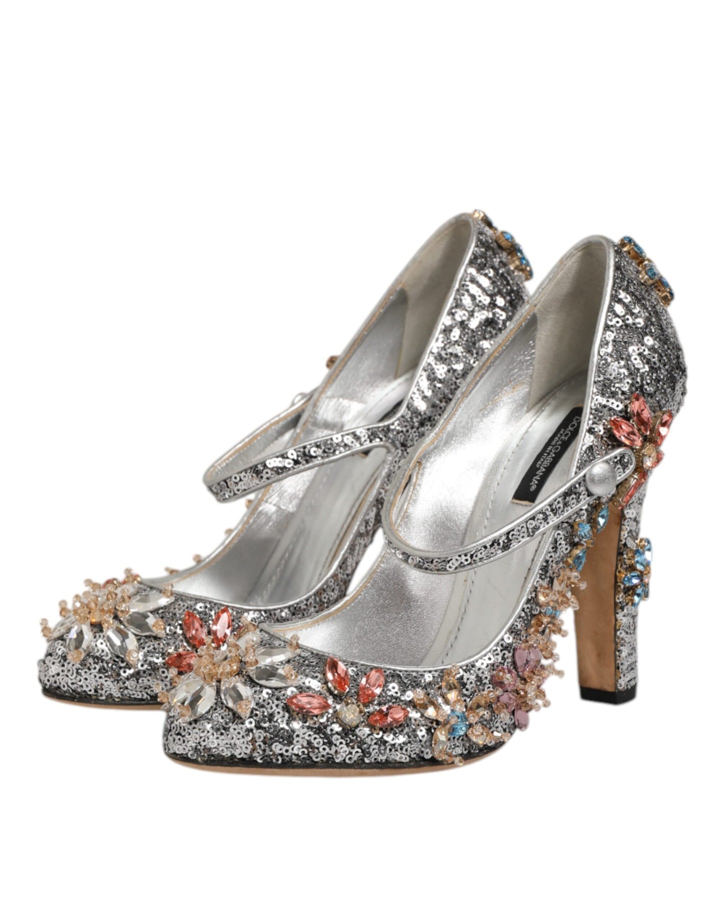 Dolce &amp; Gabbana – Mary Janes-Pumps mit silbernen Pailletten und Kristallen