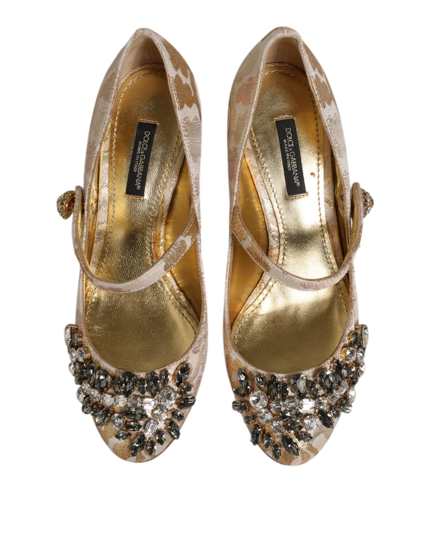 Dolce &amp; Gabbana – Mary Janes-Pumps mit goldenem Jacquard-Kristall