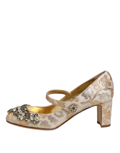 Dolce &amp; Gabbana – Mary Janes-Pumps mit goldenem Jacquard-Kristall