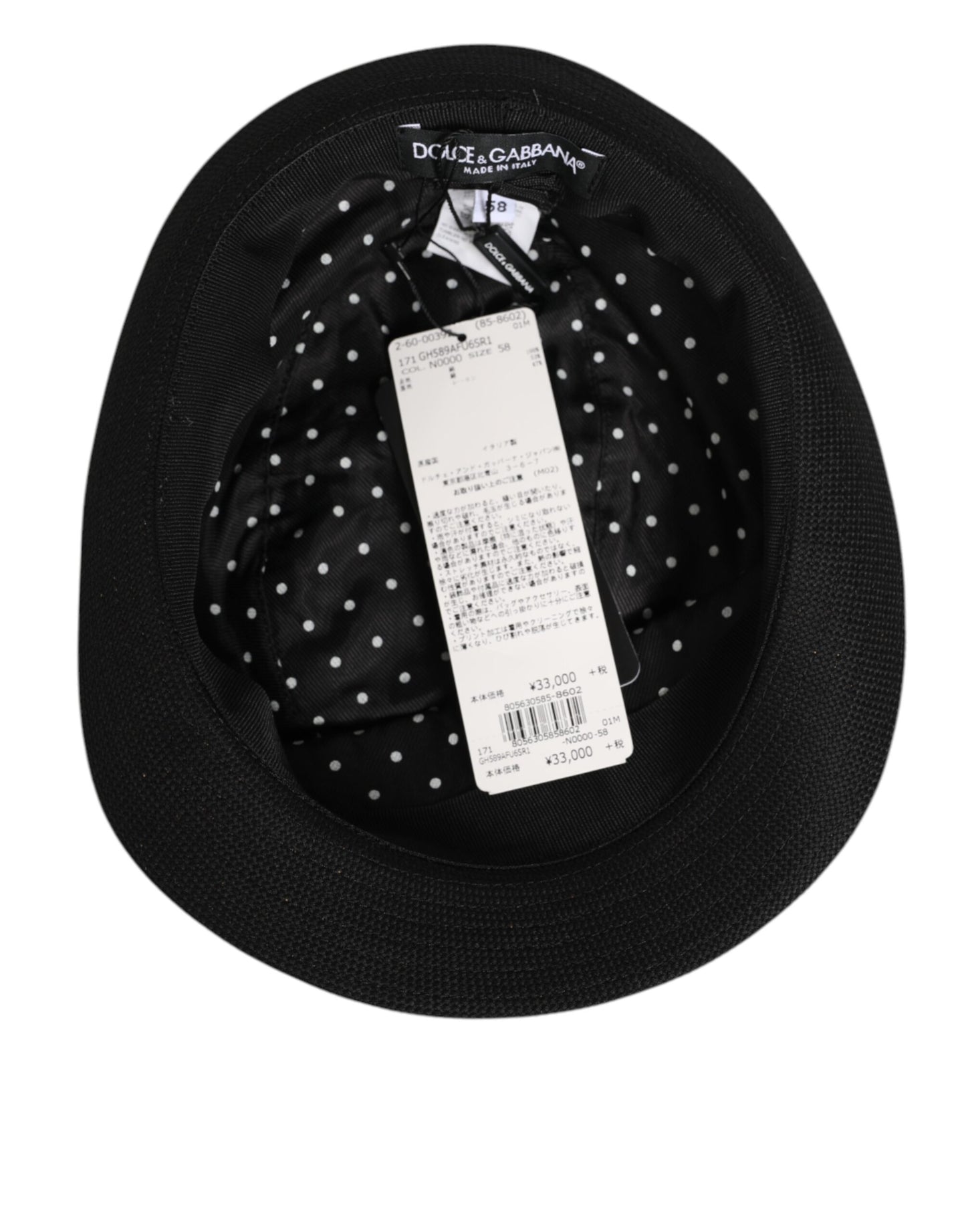 Dolce &amp; Gabbana – Fedora-Hut mit schwarzem Baumwollfutter und gepunktetem Futter