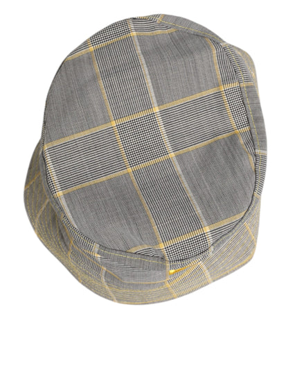 Dolce &amp; Gabbana Grau Gelb Wollmischung Plaid Bucket Cap Herren Hut