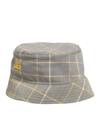 Dolce &amp; Gabbana Grau Gelb Wollmischung Plaid Bucket Cap Herren Hut