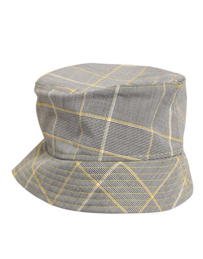 Dolce &amp; Gabbana Grau Gelb Wollmischung Plaid Bucket Cap Herren Hut