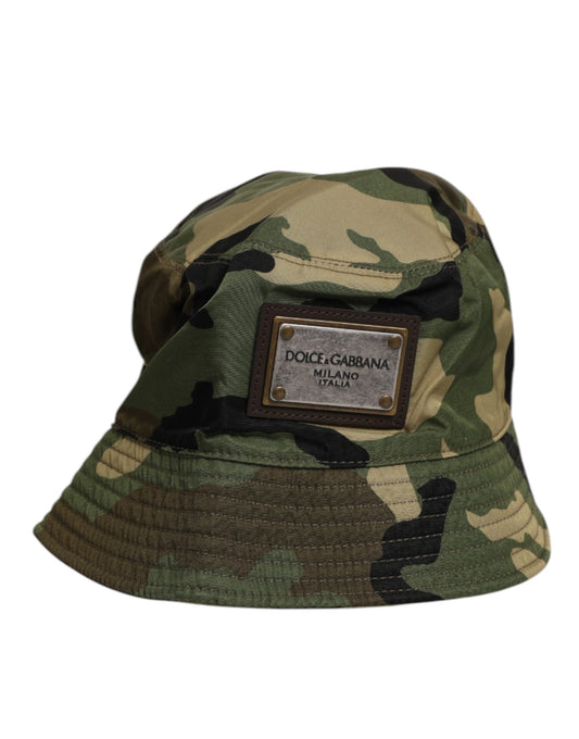 Dolce &amp; Gabbana – Grüne Camouflage-Fischermütze aus Polyamid mit Logo