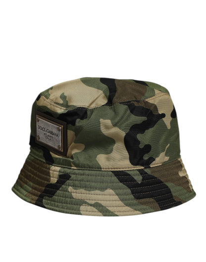 Dolce &amp; Gabbana – Grüne Camouflage-Fischermütze aus Polyamid mit Logo