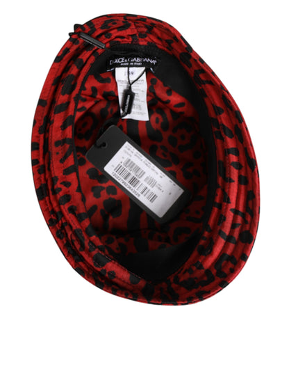 Dolce &amp; Gabbana Rot Schwarz Nylon Leopard Print Bucket Men Cap Hut