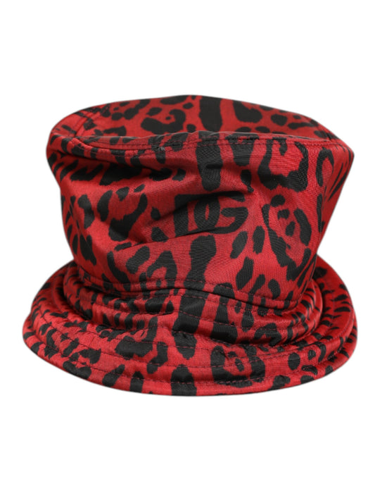 Dolce &amp; Gabbana Rot Schwarz Nylon Leopard Print Bucket Men Cap Hut
