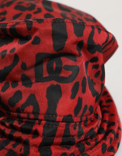 Dolce &amp; Gabbana Rot Schwarz Nylon Leopard Print Bucket Men Cap Hut