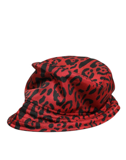 Dolce &amp; Gabbana Rot Schwarz Nylon Leopard Print Bucket Men Cap Hut