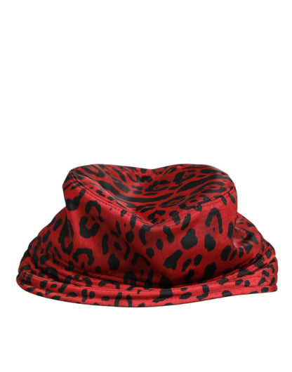 Dolce &amp; Gabbana Rot Schwarz Nylon Leopard Print Bucket Men Cap Hut