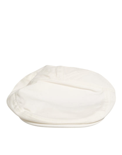 Dolce &amp; Gabbana Weiße Baumwollmischung mit Lederbesatz, flache Herrenmütze