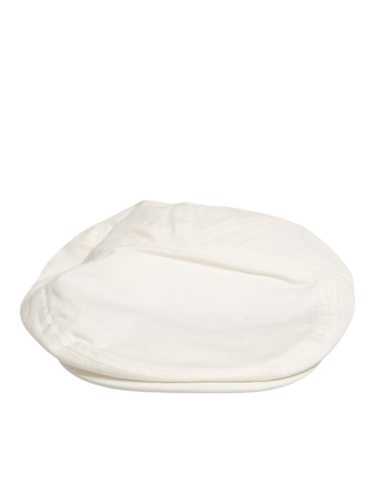 Dolce &amp; Gabbana Weiße Baumwollmischung mit Lederbesatz, flache Herrenmütze