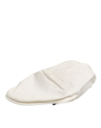 Dolce &amp; Gabbana Weiße Baumwollmischung mit Lederbesatz, flache Herrenmütze