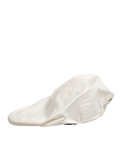 Dolce &amp; Gabbana Weiße Baumwollmischung mit Lederbesatz, flache Herrenmütze