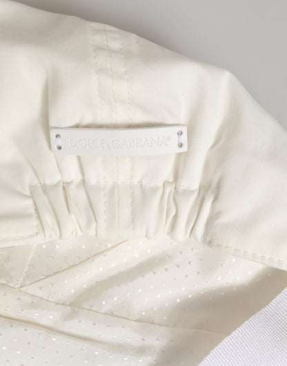 Dolce &amp; Gabbana Weiße Baumwollmischung mit Lederbesatz, flache Herrenmütze