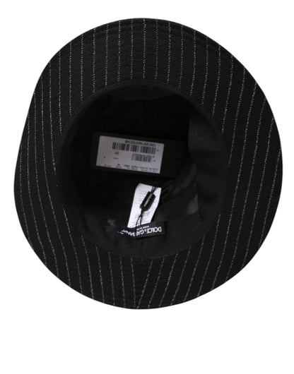 Dolce &amp; Gabbana Schwarz gestreifter Fedora-Capello-Hut aus Schurwolle für Herren