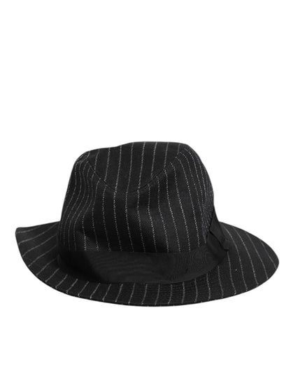 Dolce &amp; Gabbana Schwarz gestreifter Fedora-Capello-Hut aus Schurwolle für Herren