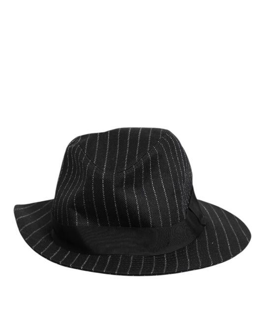 Dolce &amp; Gabbana Schwarz gestreifter Fedora-Capello-Hut aus Schurwolle für Herren