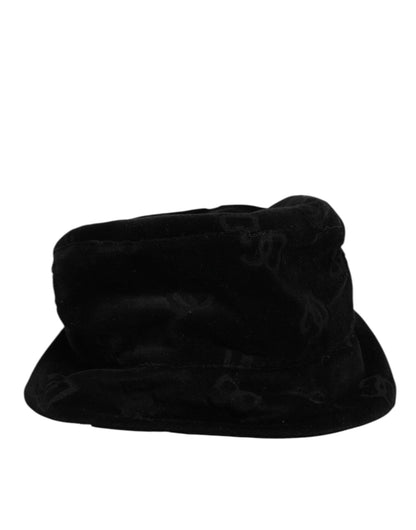 Dolce &amp; Gabbana – Capello-Hut aus schwarzem Baumwoll-Wildleder mit Logo