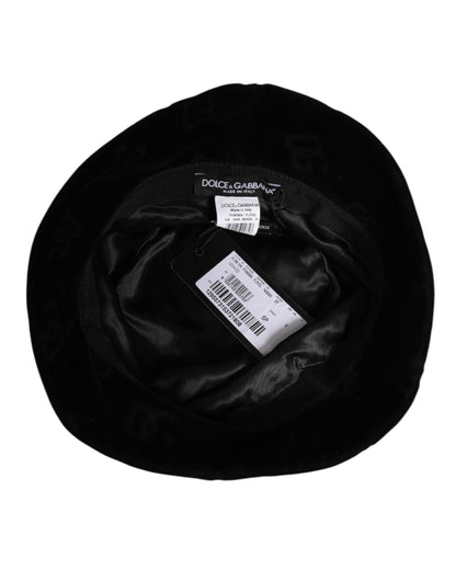 Dolce &amp; Gabbana – Capello-Hut aus schwarzem Baumwoll-Wildleder mit Logo