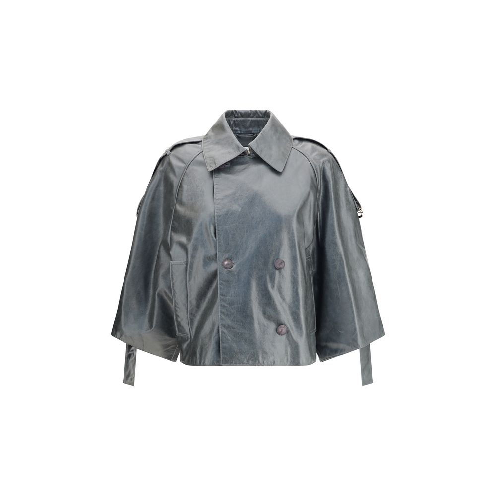 Max Mara Mantel aus grünem Kalbsleder (Bos Taurus)