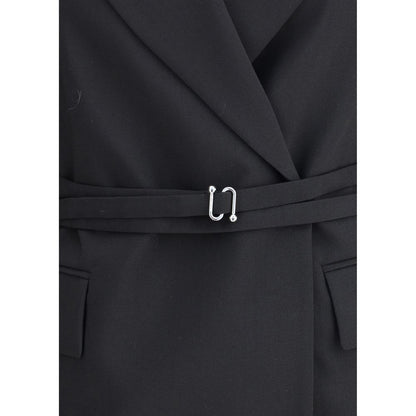 Max Mara Schwarzer Fleece-Mantel aus Wolle in voller Länge