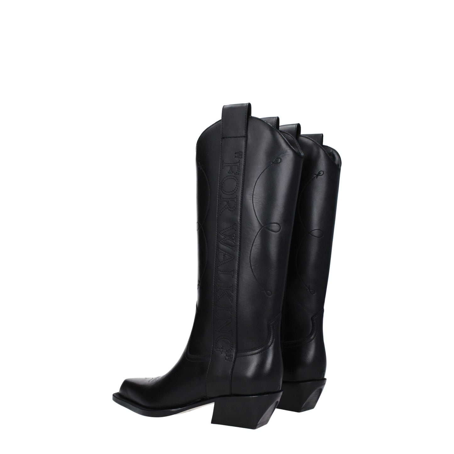 Off-White – Schwarze Lederstiefel mit hohem Absatz
