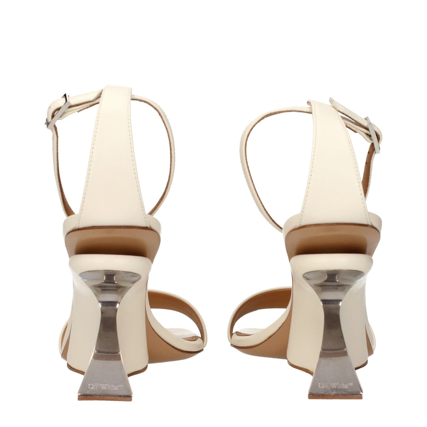 Off-White beigefarbene Leder-Plateausandalen