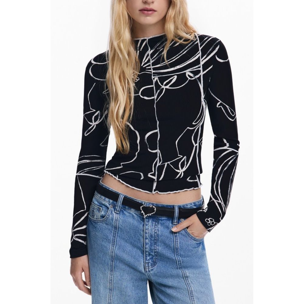 Desigual Schwarzes Elastan Damen T-Shirt