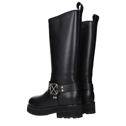 Off-White – Flache Stiefel aus schwarzem Leder