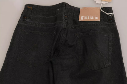 John Galliano – Schwarze, verwaschene Jeanshose mit niedriger Taille und normalem Bein