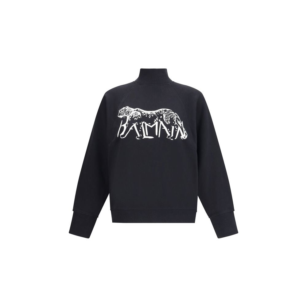 Balmain – Sweatshirt mit hohem Kragen und Leopardenmuster