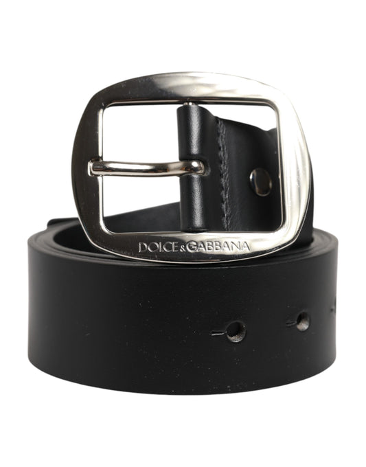 Dolce & Gabbana Black Leather Classic Metal Buckle Men Belt