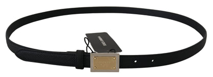 Dolce & Gabbana Black Leather Gold Logo Metal Buckle Belt