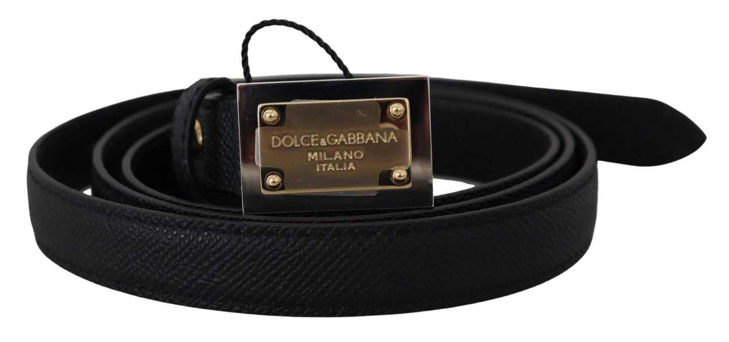 Dolce & Gabbana Black Leather Gold Logo Metal Buckle Belt