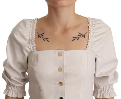 PINKO Weiße, kurze Bluse mit eckigem Ausschnitt und Knopfleiste