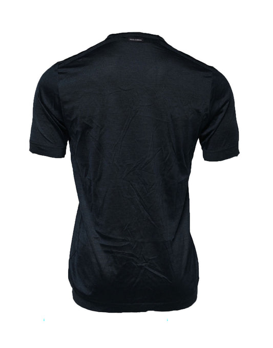 Dolce & Gabbana – Blaues Herren-T-Shirt aus Seide mit Rundhalsausschnitt und kurzen Ärmeln