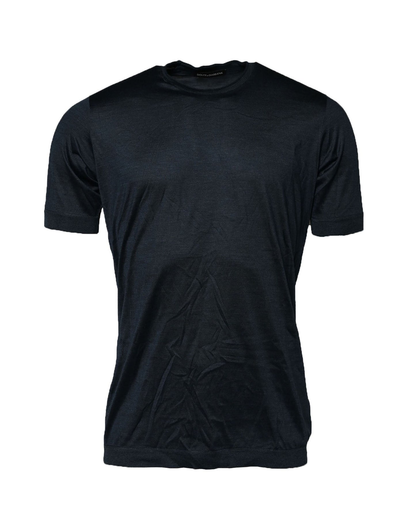 Dolce &amp; Gabbana – Blaues Herren-T-Shirt aus Seide mit Rundhalsausschnitt und kurzen Ärmeln
