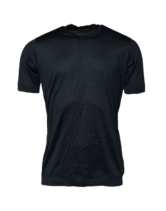 Dolce &amp; Gabbana – Blaues Herren-T-Shirt aus Seide mit Rundhalsausschnitt und kurzen Ärmeln