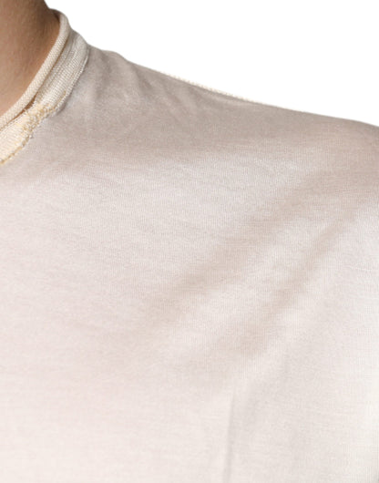 Dolce &amp; Gabbana – Henley-T-Shirt aus Seide in Off-White mit kurzen Ärmeln