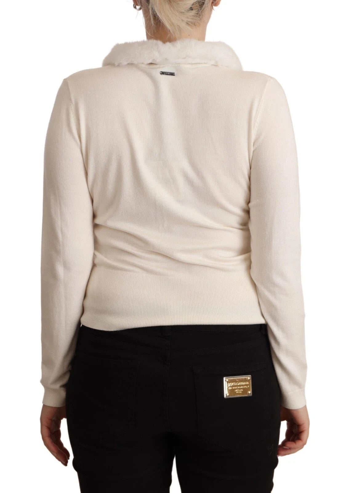 Liu Jo – Weiße Bluse aus Viskose mit langen Ärmeln und Pelz-Lammfell