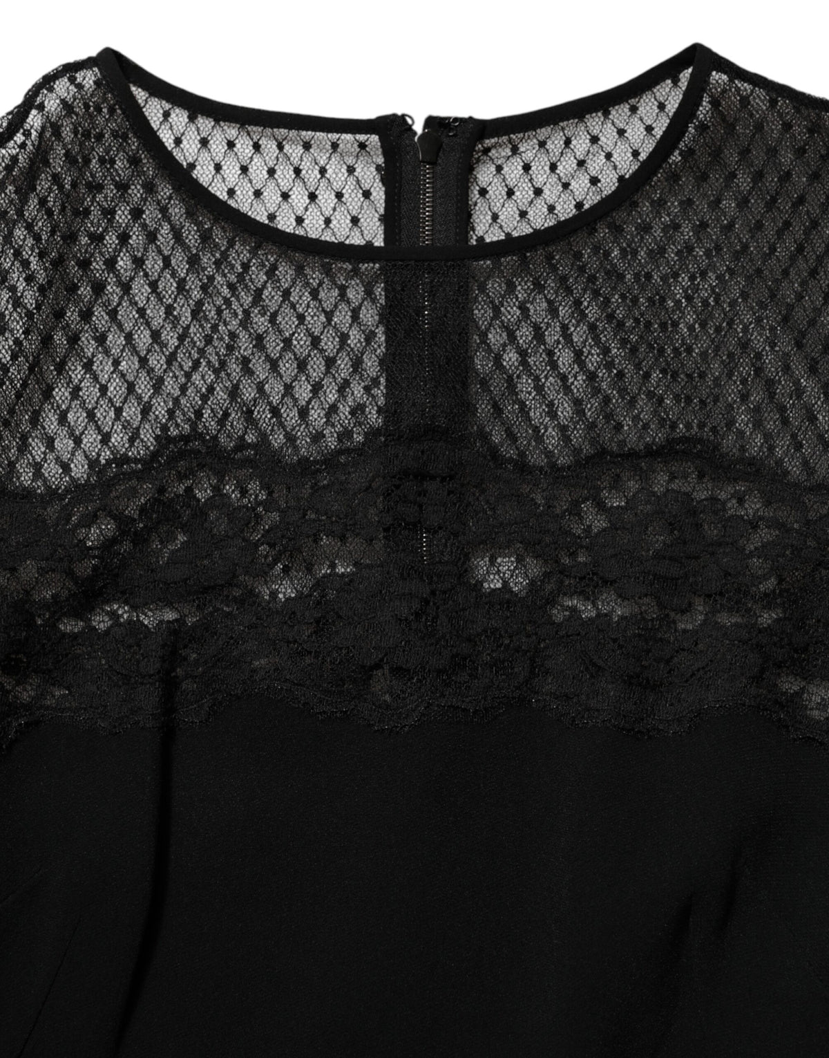 Dolce &amp; Gabbana – Schwarzes Etuikleid in A-Linie mit floralem Spitzenbesatz