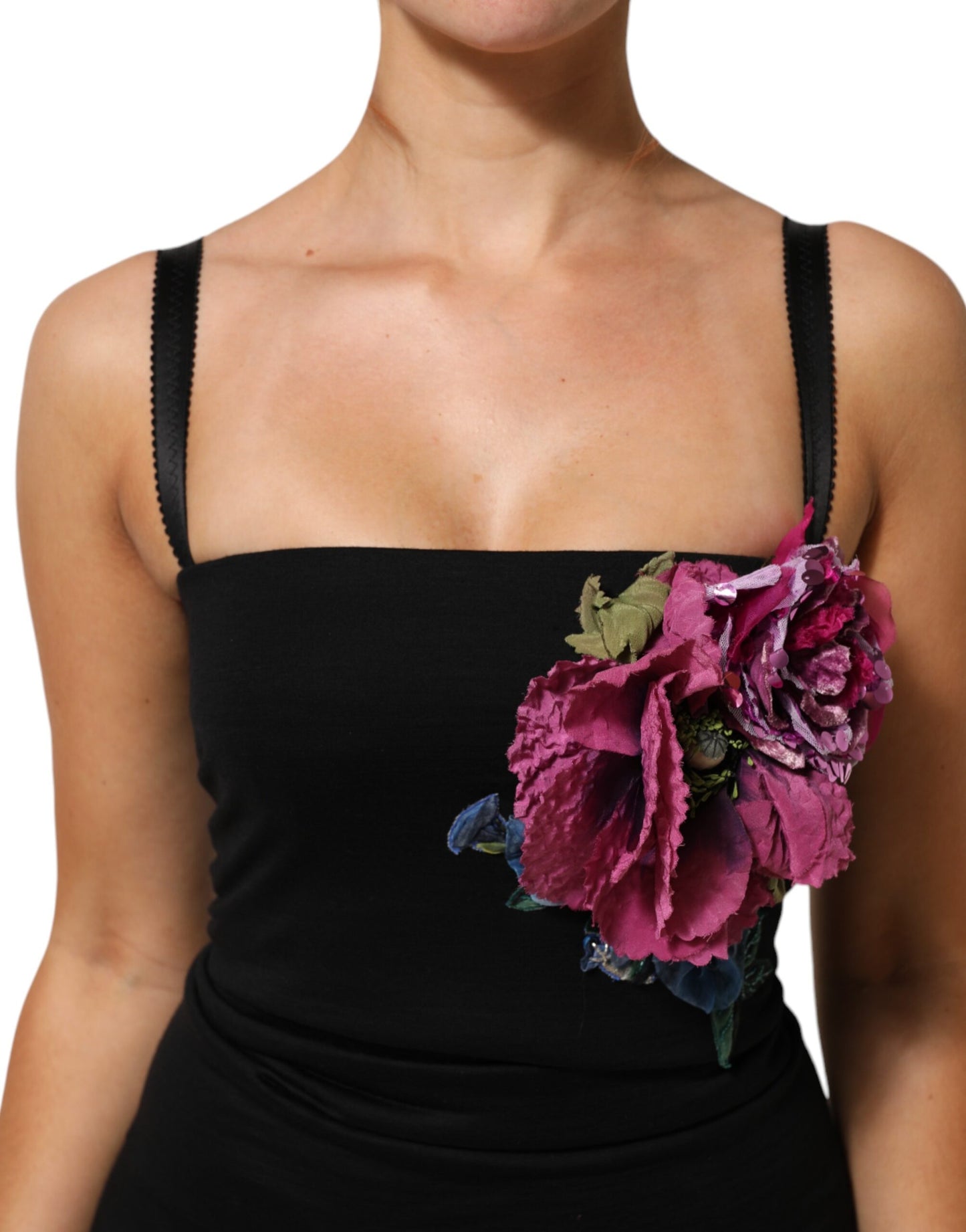 Dolce &amp; Gabbana – Figurbetontes Etuikleid mit schwarzen Blumenapplikationen