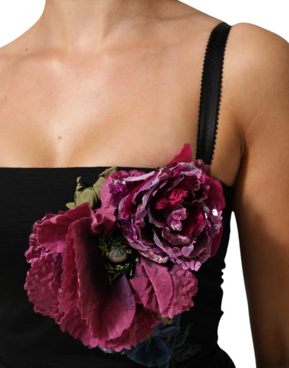 Dolce &amp; Gabbana – Figurbetontes Etuikleid mit schwarzen Blumenapplikationen
