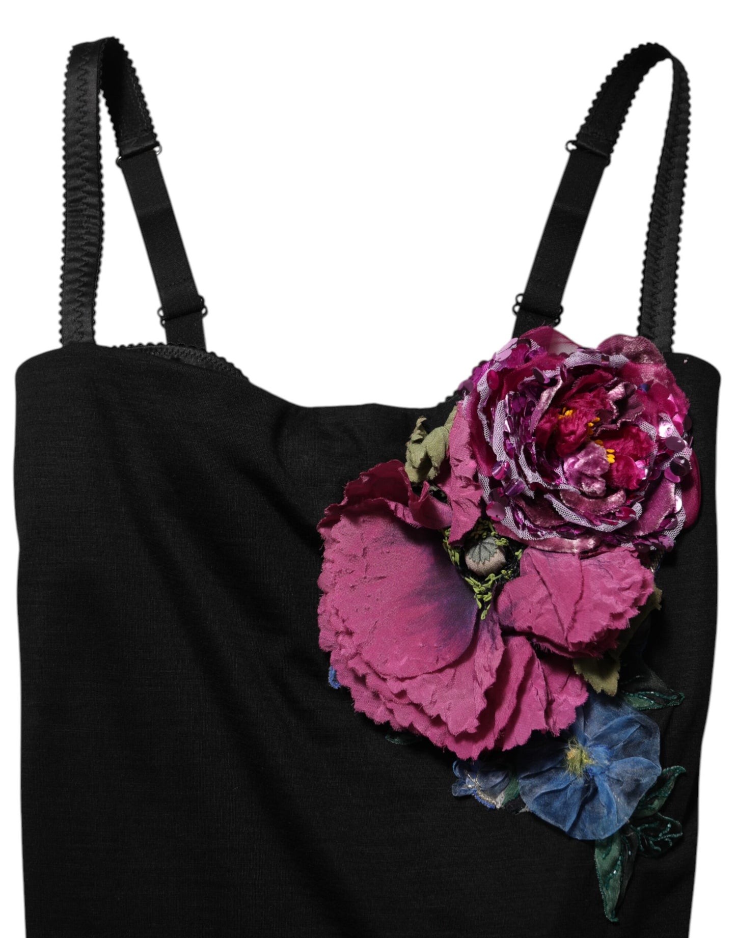 Dolce &amp; Gabbana – Figurbetontes Etuikleid mit schwarzen Blumenapplikationen
