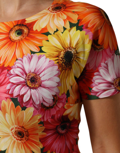 Dolce &amp; Gabbana – Mehrfarbiges Midi-Etuikleid aus Seide mit Blumendruck