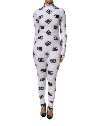 Dolce &amp; Gabbana – Langärmliges Jumpsuit-Kleid mit Logo-Monogramm in Schwarz und Weiß