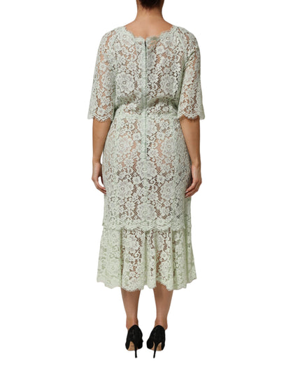 Dolce &amp; Gabbana – Mintgrünes Midikleid mit floralem Spitzenbesatz