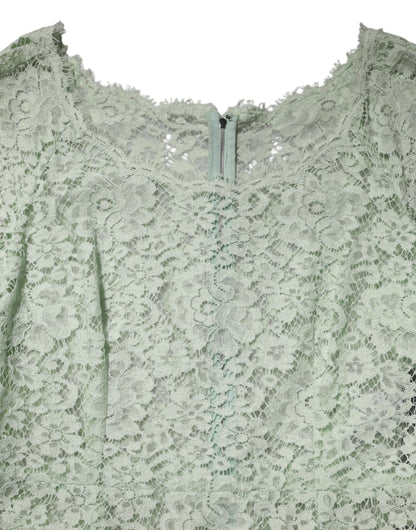 Dolce &amp; Gabbana – Mintgrünes Midikleid mit floralem Spitzenbesatz
