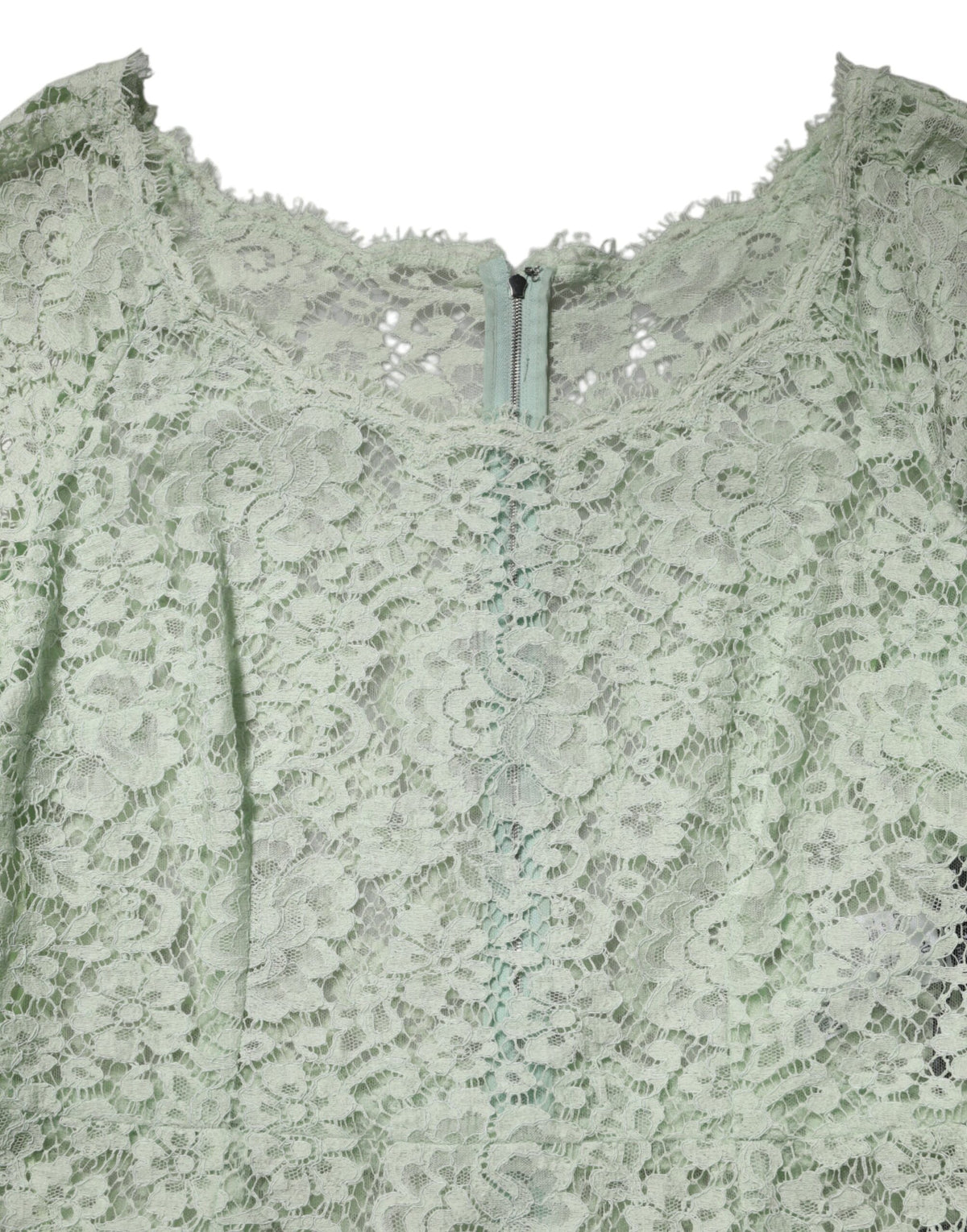 Dolce &amp; Gabbana – Mintgrünes Midikleid mit floralem Spitzenbesatz